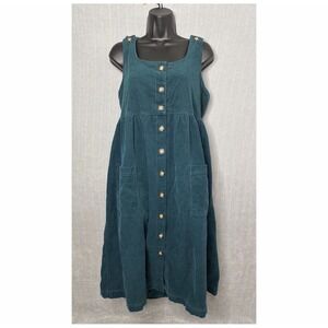 Vtg 80s JG Hook Corduroy  Jumper Dress Sz 12 Green Pinafore Cottagecore Piairie